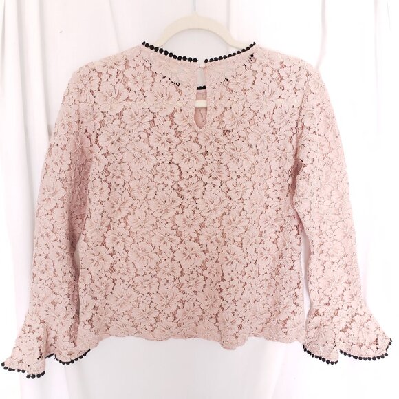 Adiva Dusty Rose Ruffle Floral Lace Pattern Long Sleeve Preppy Blouse Size M - Picture 8 of 10